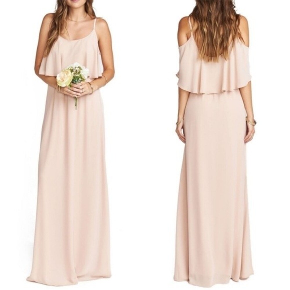 NWT Show Me Your Mumu Caitlin Ruffle Maxi Dress Dusty Blush Crisp Size Small